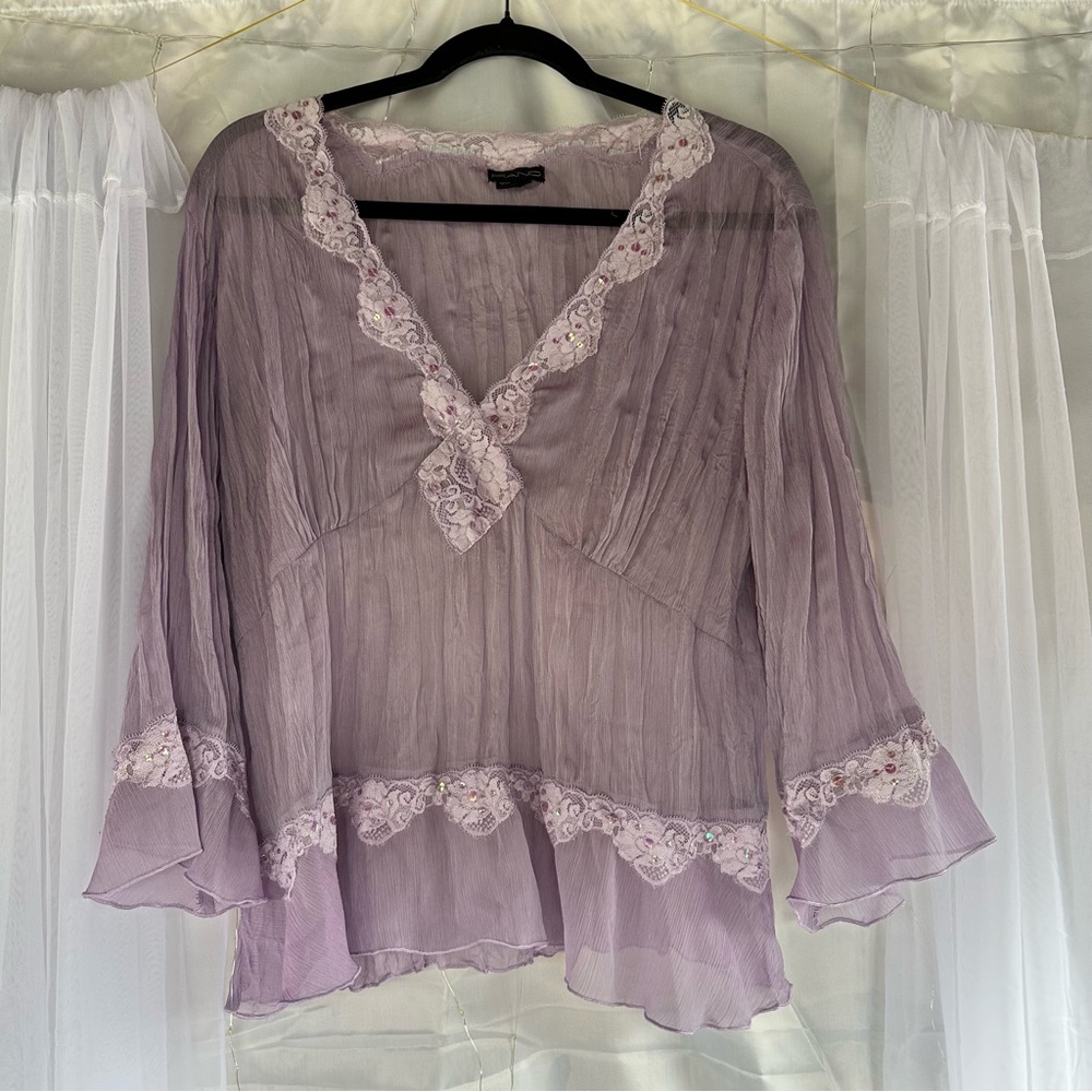Vintage Whimsigoth Lavender Lace Blouse